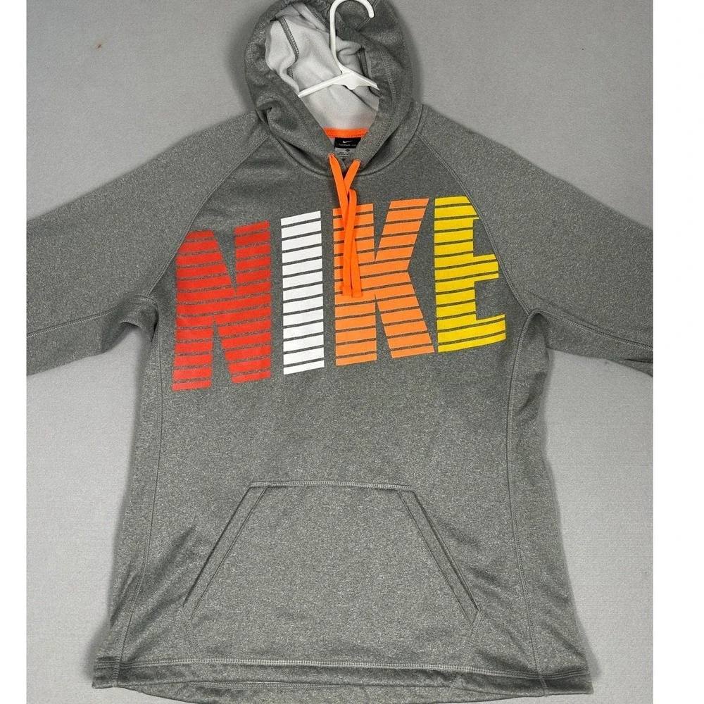 Nike Therma-Fit Hoodie Men Medium Grey Graphic Gradient Logo Pullover Sweatshirt